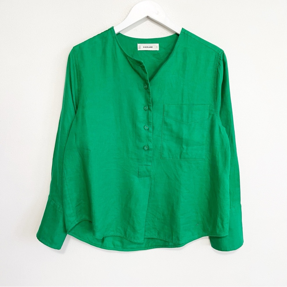 BOGO! Everlane Popover Shirt Flax Linen Grass Green Size Small - Picture 4 of 11